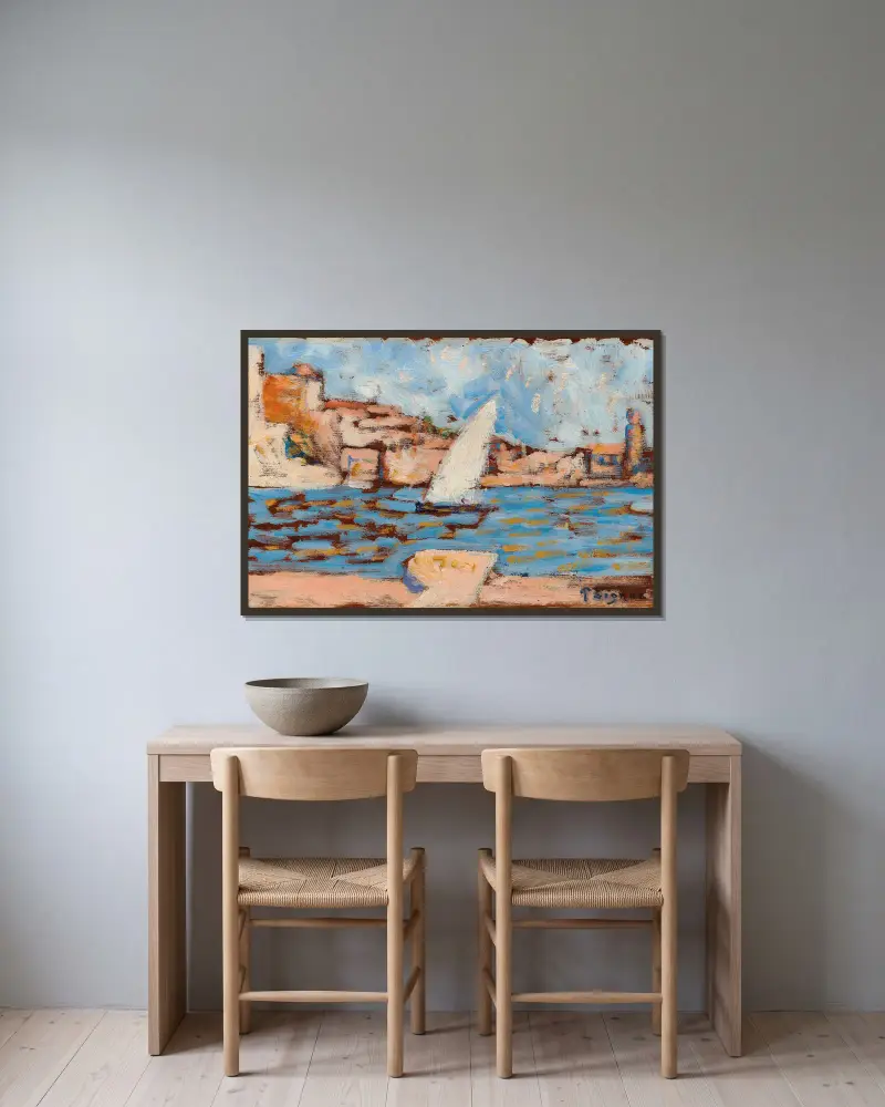 Collioure. La Tartane av Paul Signac inramad på en vägg