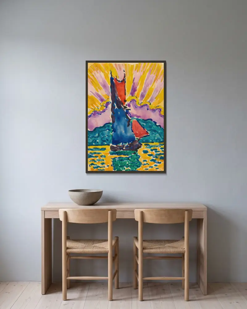 Západ slunce (Vějíř), Paul Signac v rámu na stěně