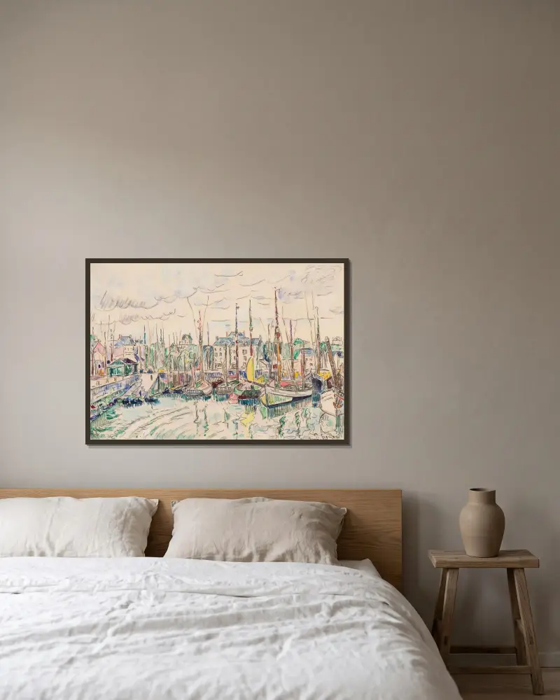 Groix. Thoniers au port av Paul Signac inramad på en vägg