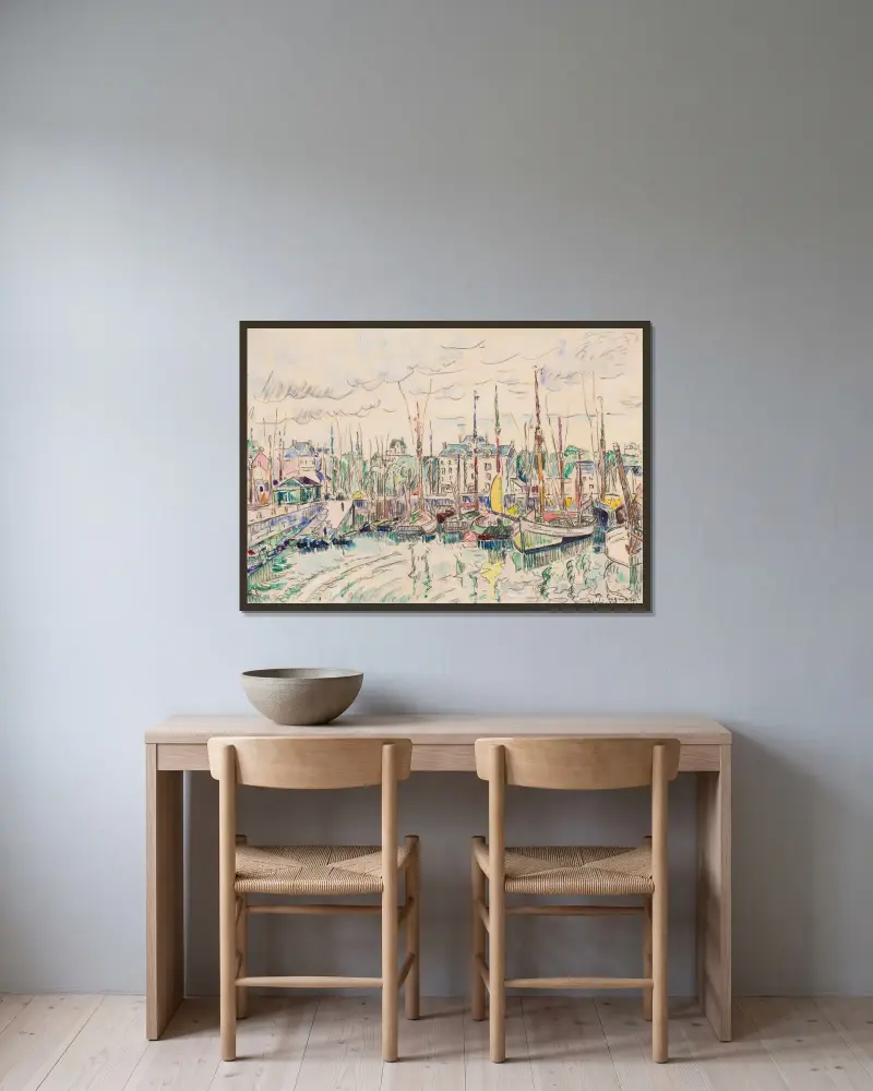 Groix. Thoniers au port av Paul Signac inramad på en vägg