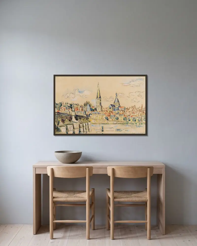 La Charité Sur Loire av Paul Signac inramad på en vägg