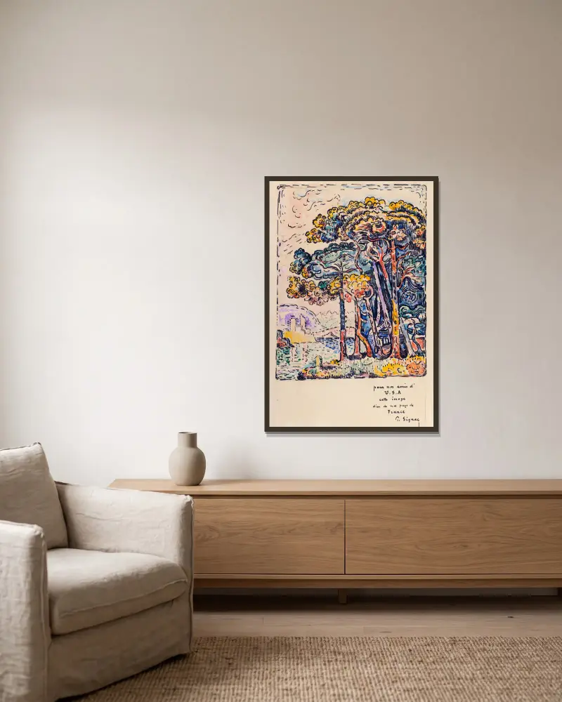 Landschaft von Paul Signac gerahmt an einer Wand