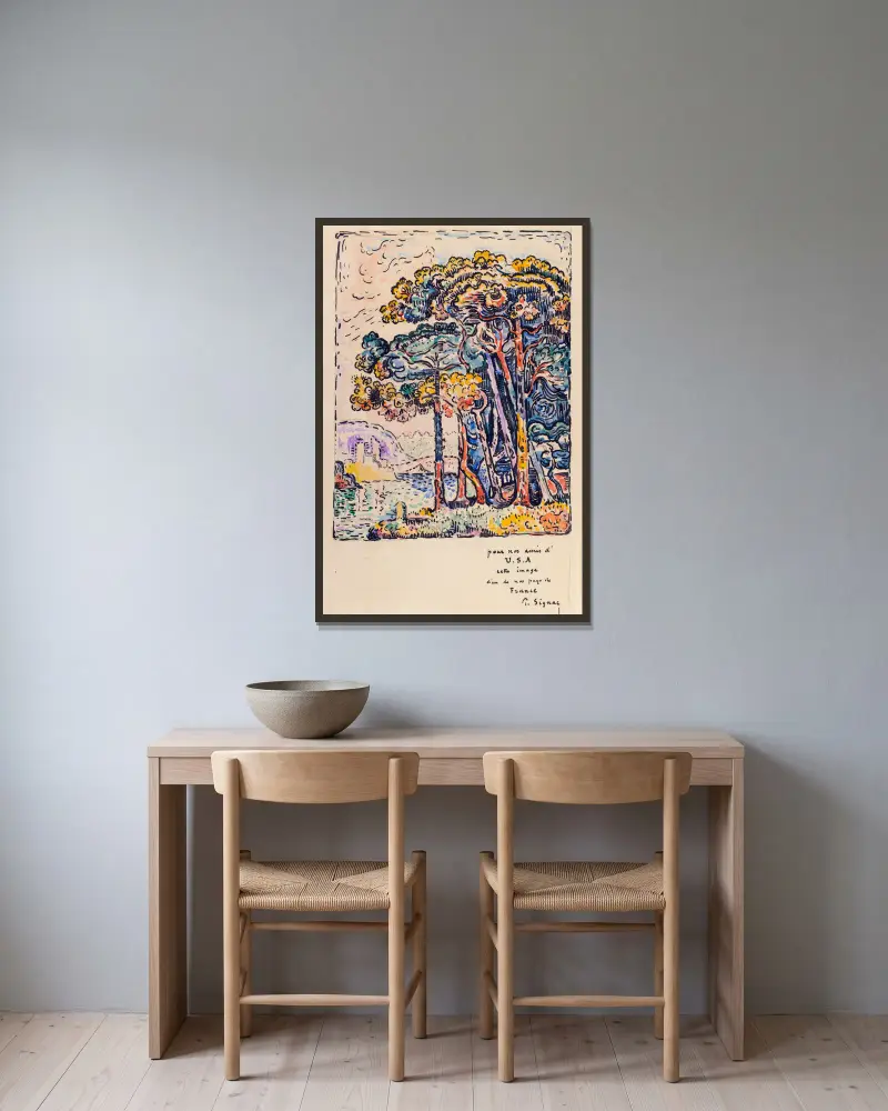 Landschaft von Paul Signac gerahmt an einer Wand