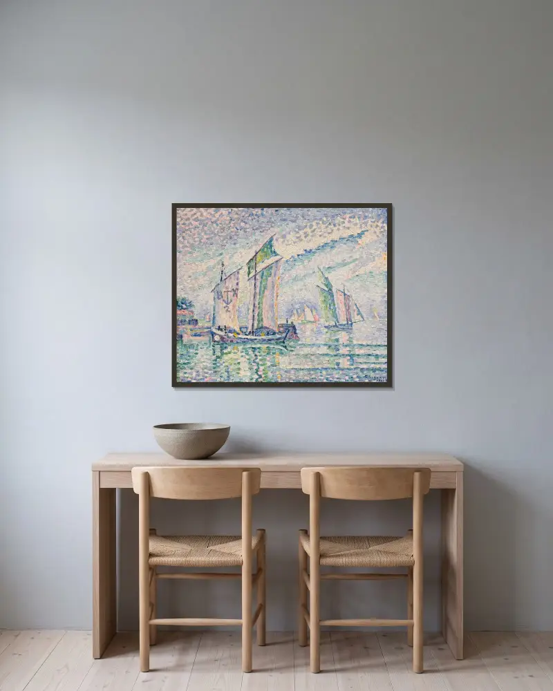Le Chenal de la Rochelle av Paul Signac inramad på en vägg