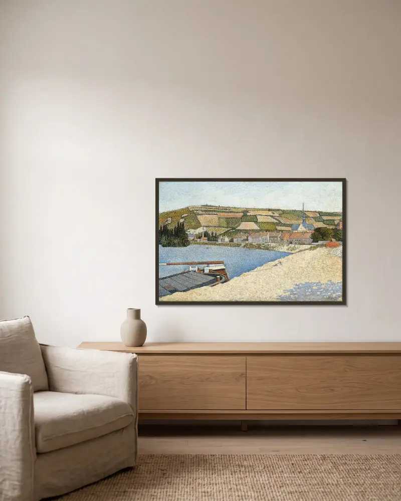 Les Andelys, Côte d’Aval av Paul Signac inramad på en vägg