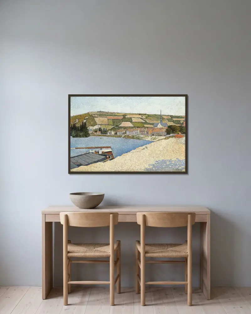 Les Andelys, Côte d’Aval av Paul Signac inramad på en vägg