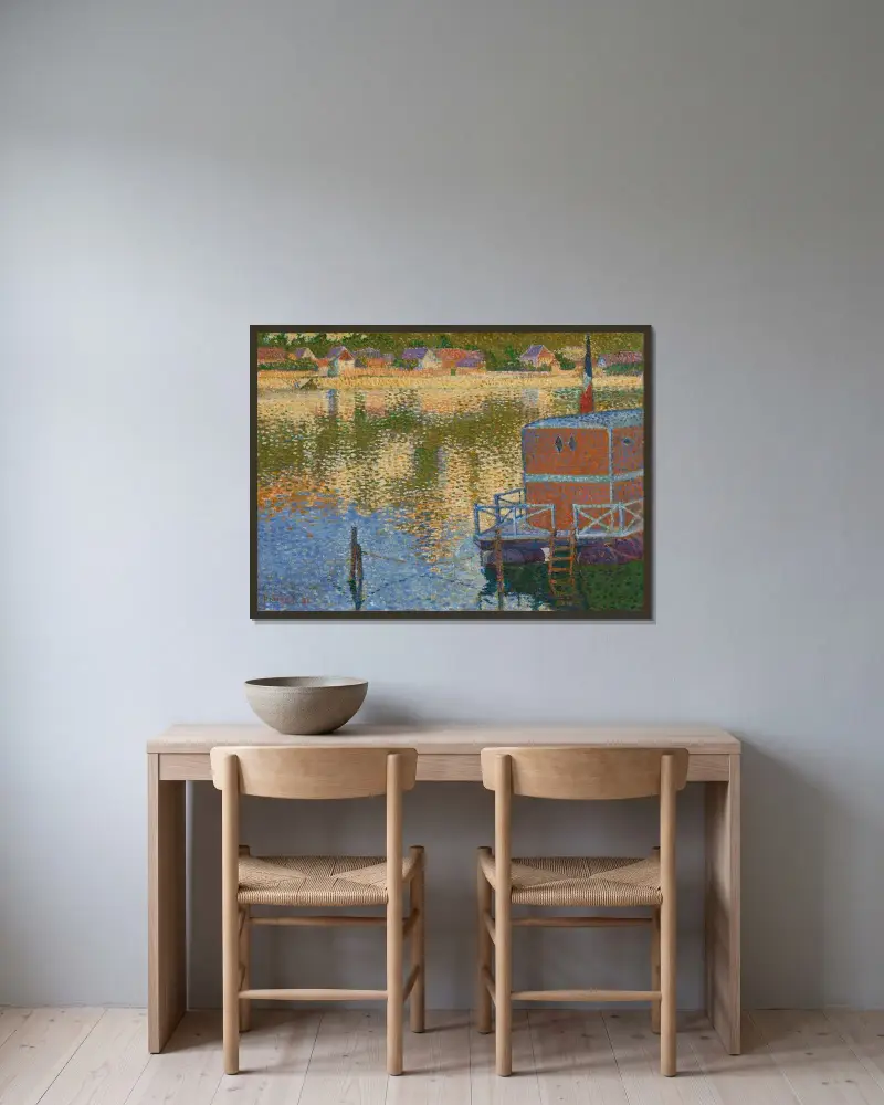 Les Andelys, les bains av Paul Signac inramad på en vägg