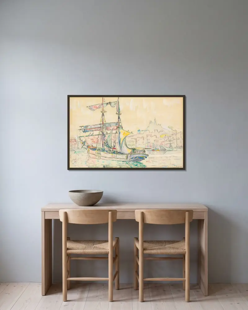 Marseille. Voilier av Paul Signac inramad på en vägg