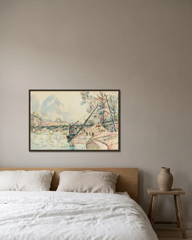 Paris, La Seine Au Pont Des Arts av Paul Signac inramad på en vägg