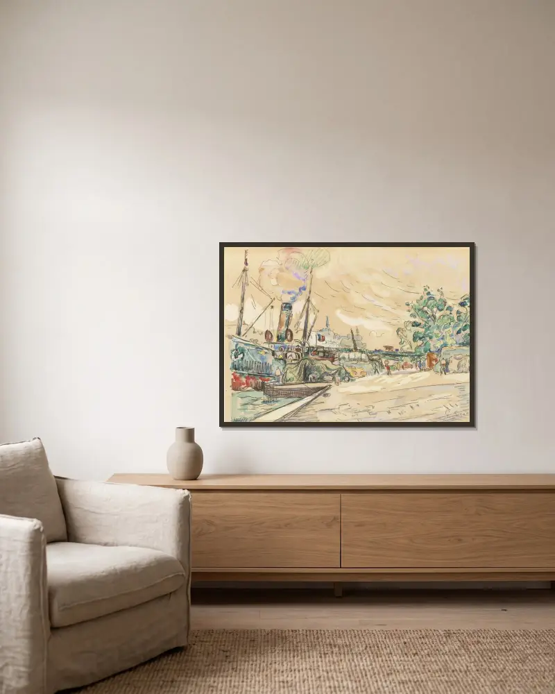 Paris, La Seine au Pont des Saints-Pères av Paul Signac inramad på en vägg