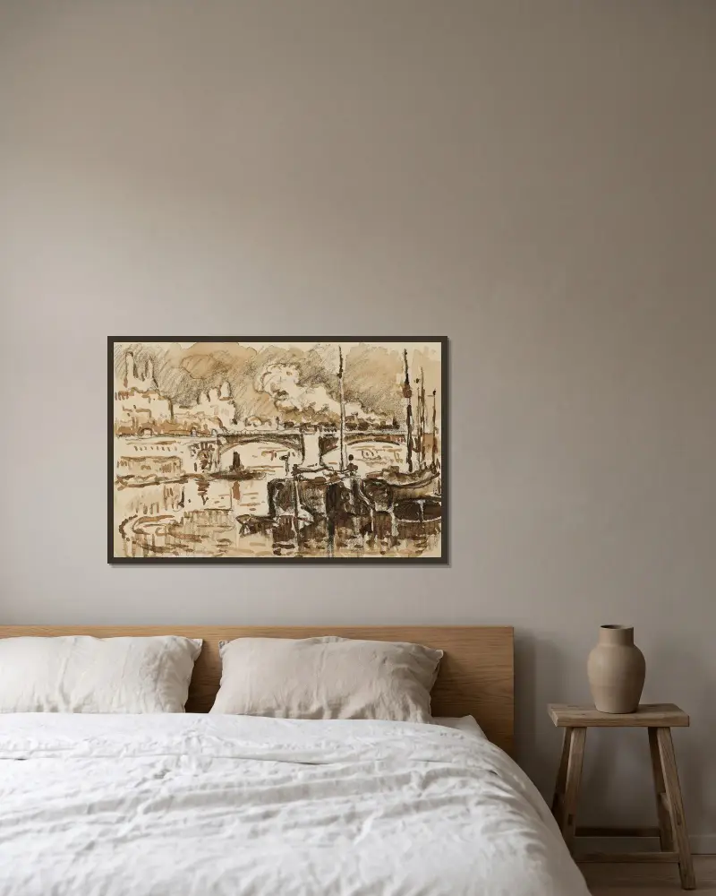 Paris, le pont de Grenelle av Paul Signac inramad på en vägg