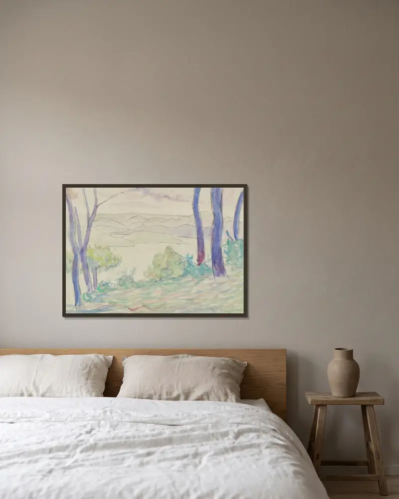 Medelhavslandskap av Paul Signac inramad på en vägg