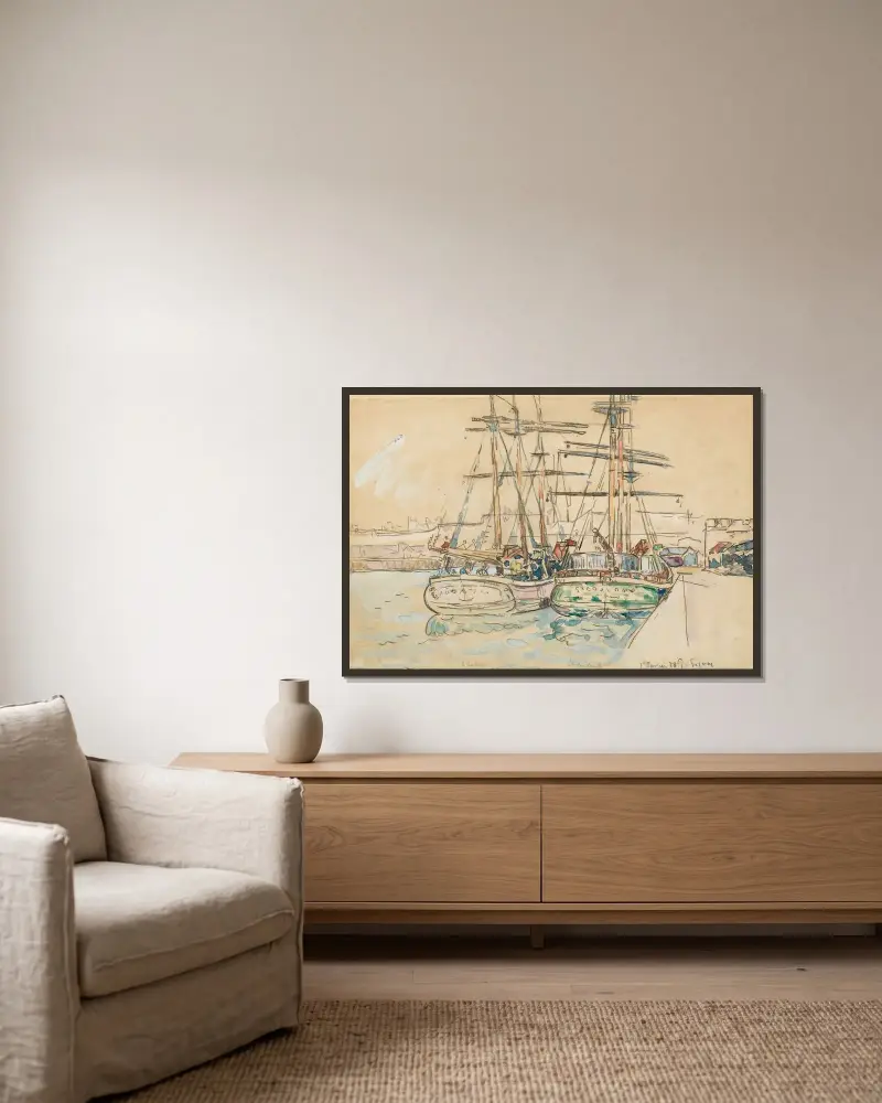 Saint-Malo, segelbåtar vid kaj av Paul Signac inramad på en vägg
