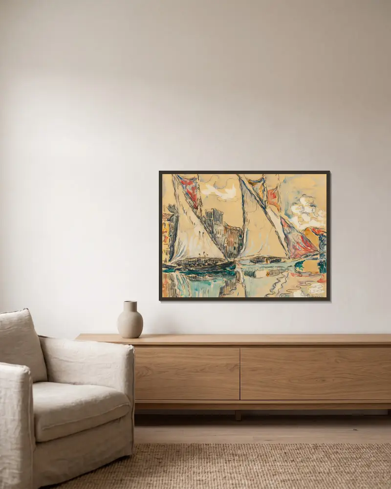 Saint-Tropez, Voiles Au Sec av Paul Signac inramad på en vägg