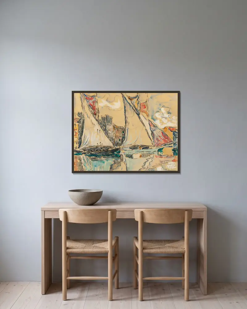 Saint-Tropez, Voiles Au Sec av Paul Signac inramad på en vägg
