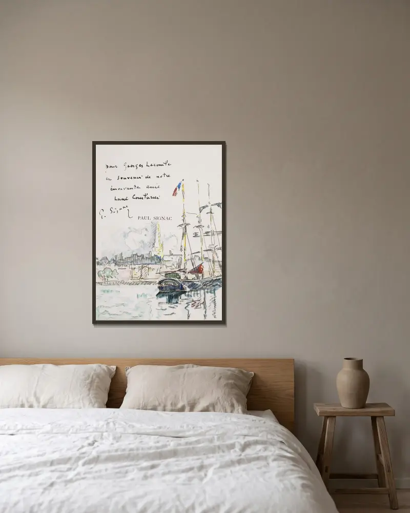 Terreneuva vor Anker, vor einem bretonischen Hafen von Paul Signac gerahmt an einer Wand