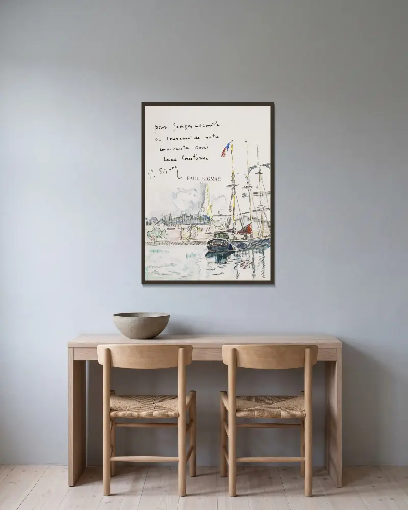 Terreneuva vor Anker, vor einem bretonischen Hafen von Paul Signac gerahmt an einer Wand