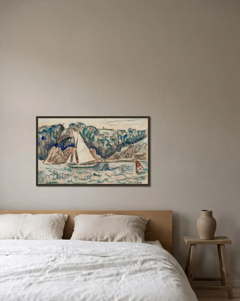Voilier naviguant sur le Trieux av Paul Signac inramad på en vägg