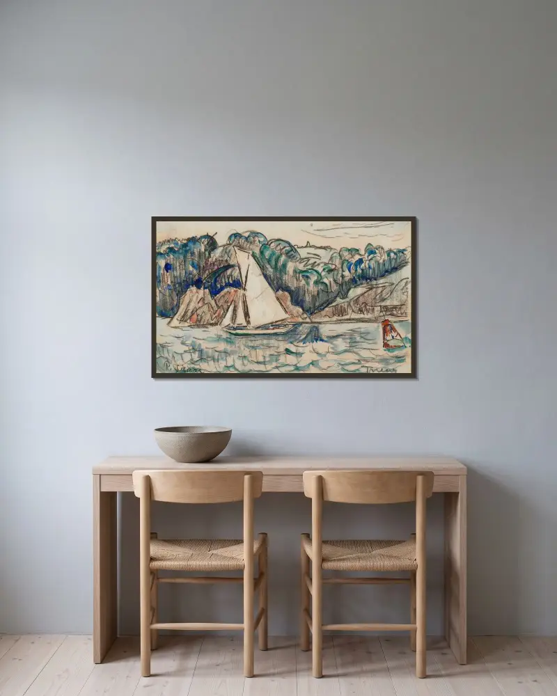 Voilier naviguant sur le Trieux av Paul Signac inramad på en vägg