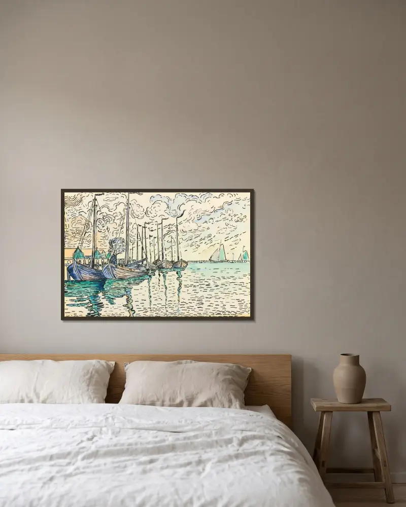 Volendam, Barques De Pêche av Paul Signac inramad på en vägg