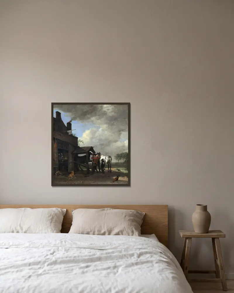 Die Hufschmiede von Paulus Potter gerahmt an einer Wand