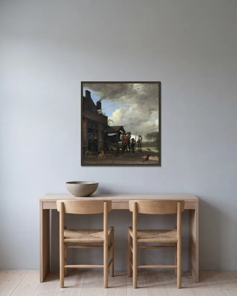 Die Hufschmiede von Paulus Potter gerahmt an einer Wand