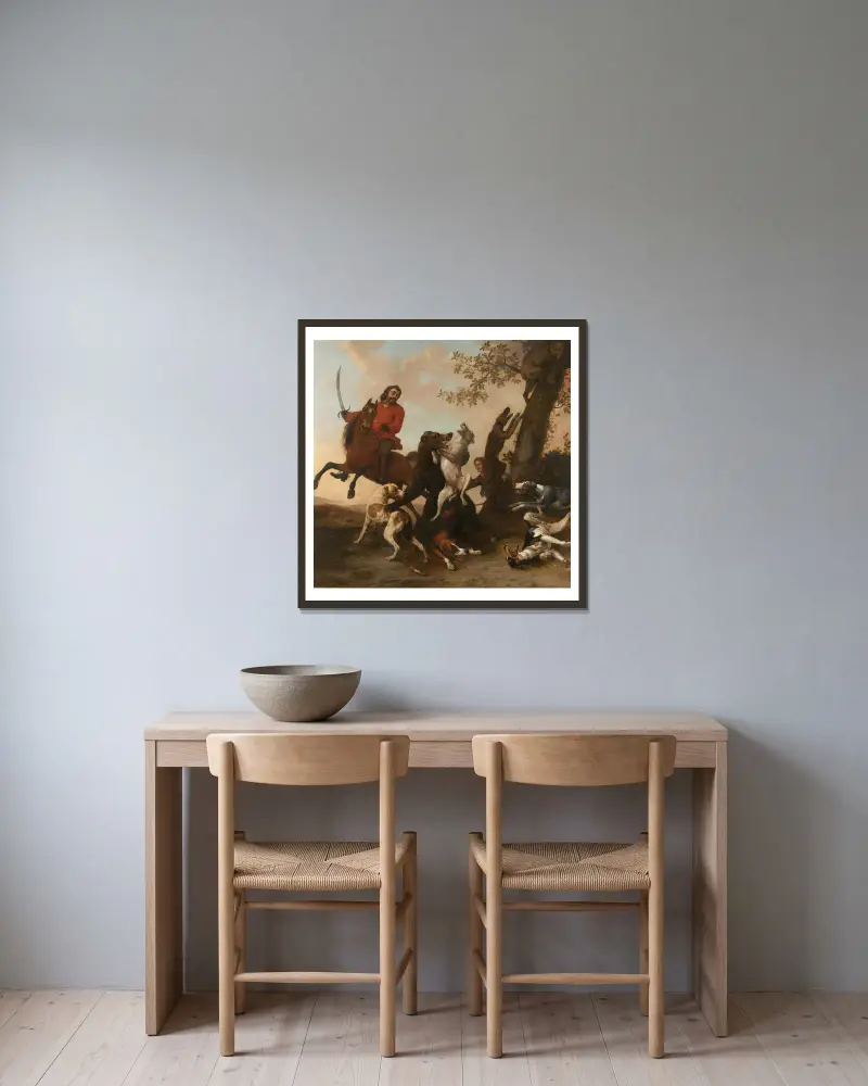 Bärenjagd von Paulus Potter gerahmt an einer Wand