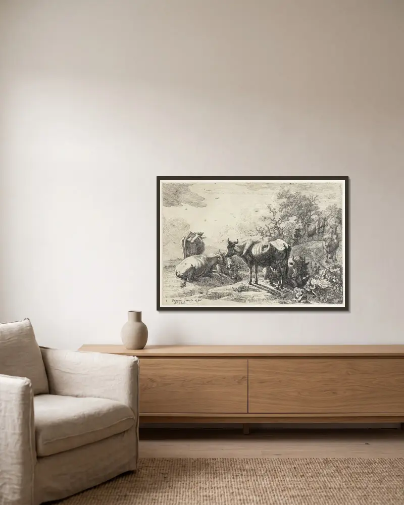 Die Viehhirten von Paulus Potter gerahmt an einer Wand