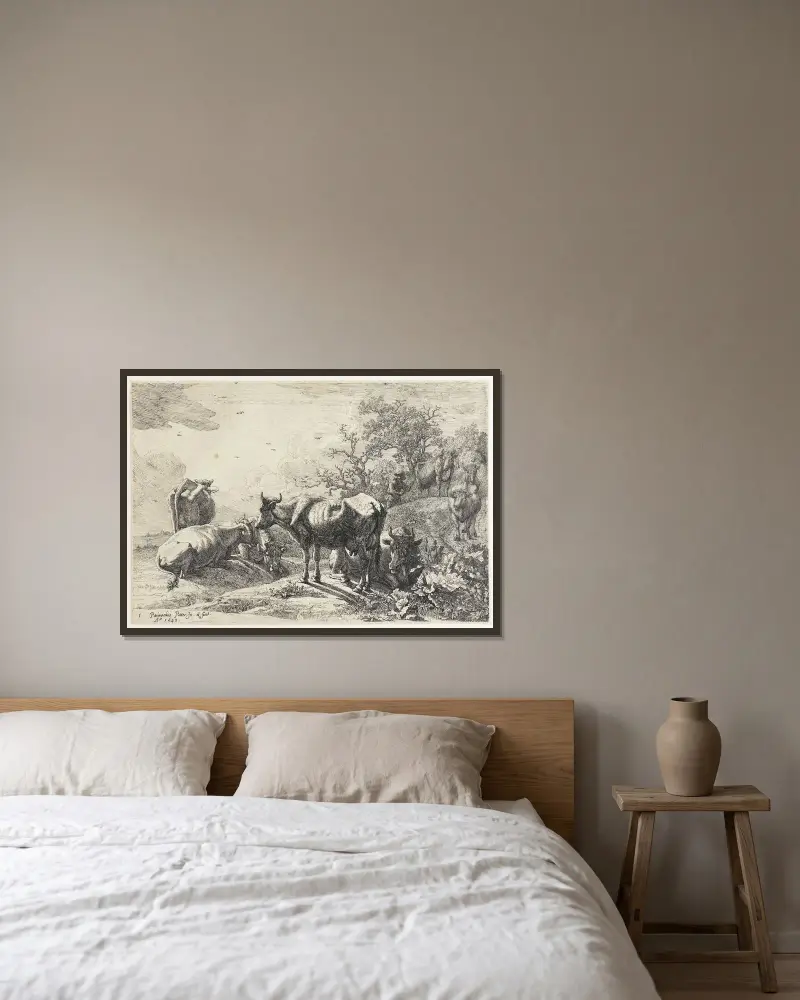 Die Viehhirten von Paulus Potter gerahmt an einer Wand