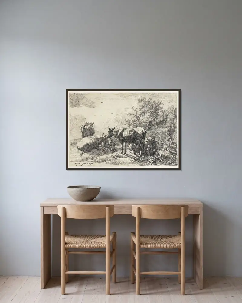 Die Viehhirten von Paulus Potter gerahmt an einer Wand