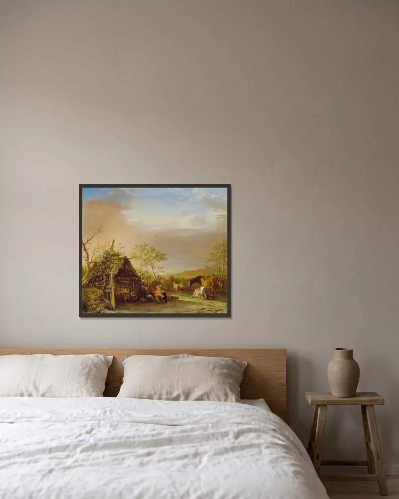 Hirten mit ihrem Vieh von Paulus Potter gerahmt an einer Wand