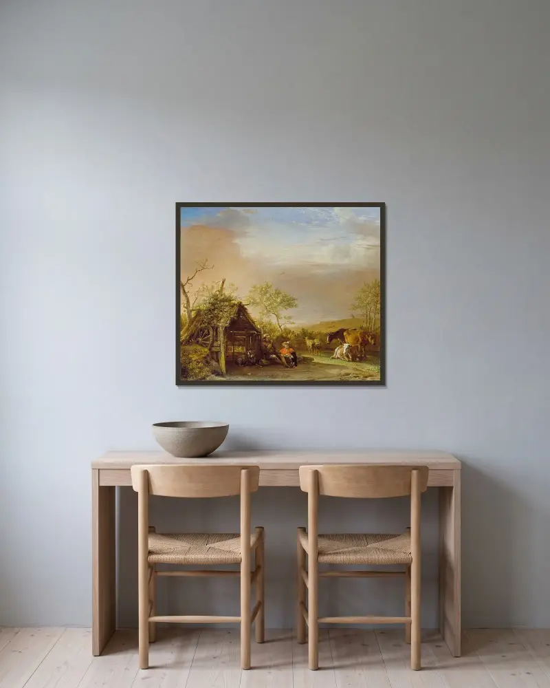 Hirten mit ihrem Vieh von Paulus Potter gerahmt an einer Wand