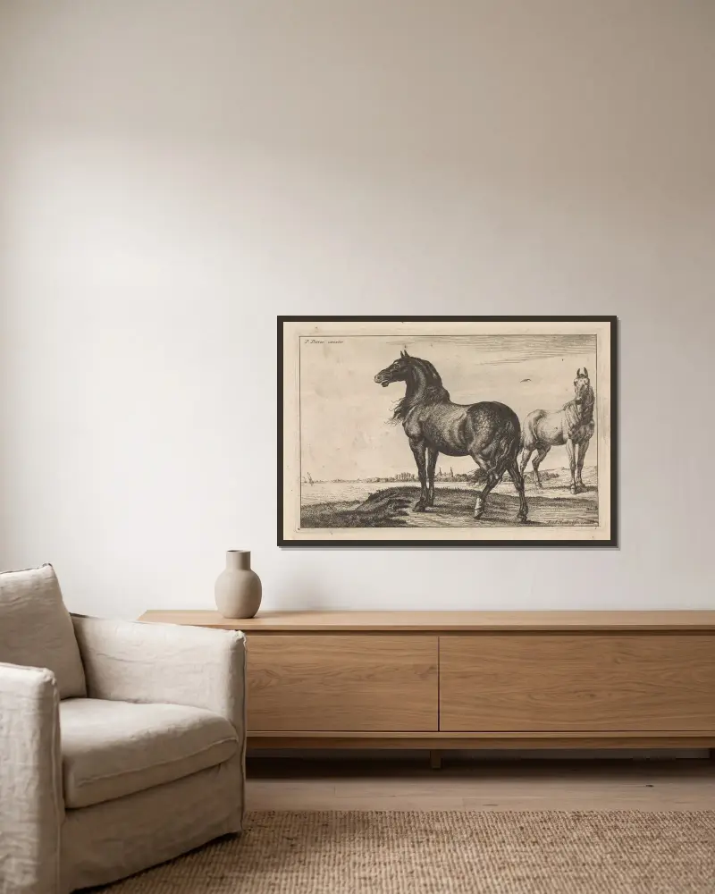 Hinnikend paard Paarden av Paulus Potter inramad på en vägg