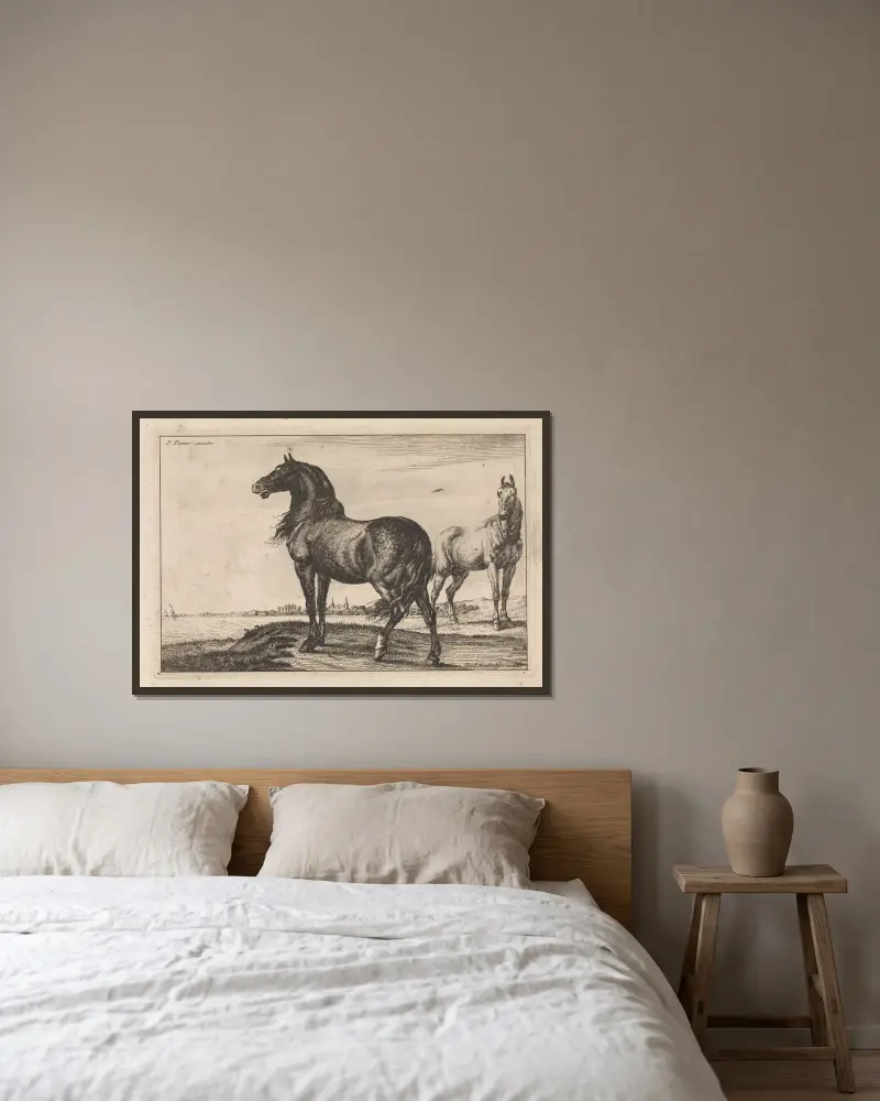 Hinnikend paard Paarden av Paulus Potter inramad på en vägg