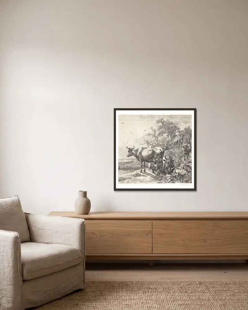Die Kuhherde, 1649 von Paulus Potter gerahmt an einer Wand
