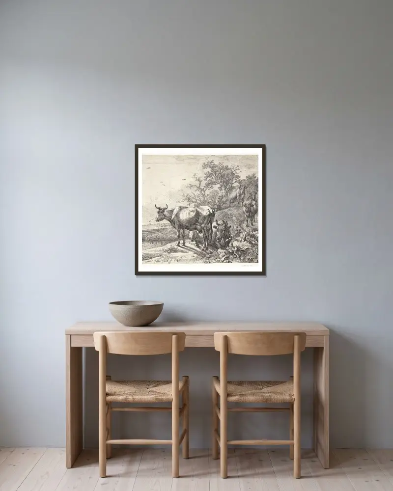 Die Kuhherde, 1649 von Paulus Potter gerahmt an einer Wand