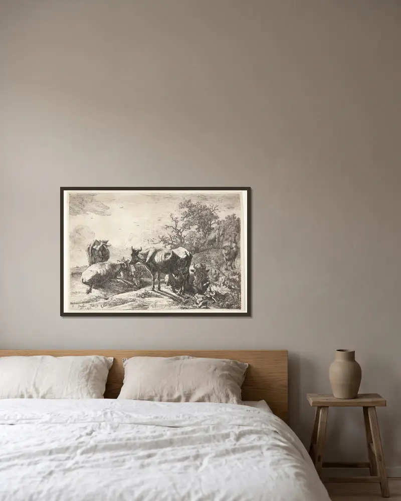 Die Kuhherde, 1643 von Paulus Potter gerahmt an einer Wand