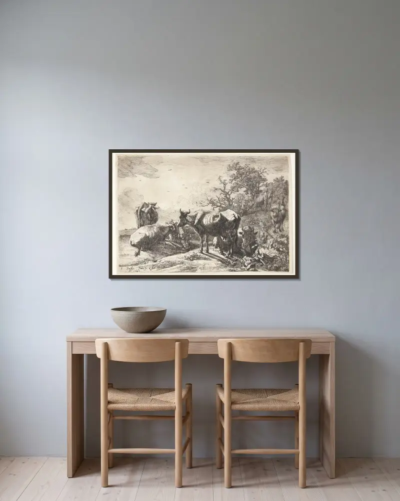 Die Kuhherde, 1643 von Paulus Potter gerahmt an einer Wand