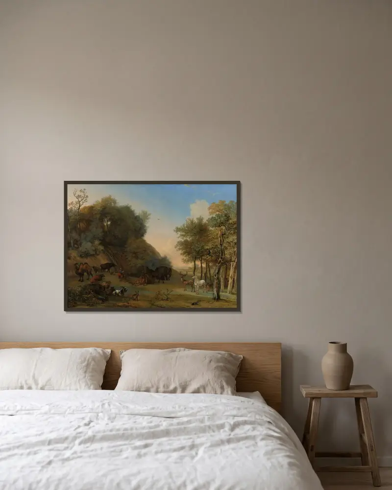 Orpheus und die Tiere von Paulus Potter gerahmt an einer Wand