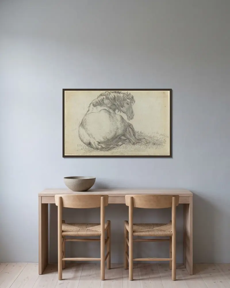 Ruhendes Pferd von Paulus Potter gerahmt an einer Wand