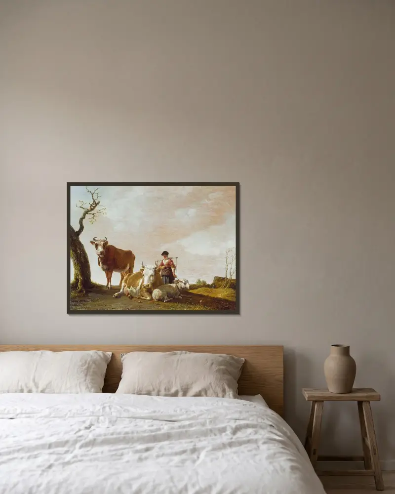 Die Milchmagd von Paulus Potter gerahmt an einer Wand