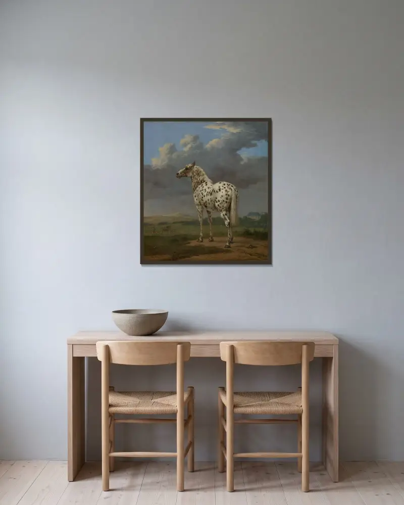 Das scheckige Pferd von Paulus Potter gerahmt an einer Wand