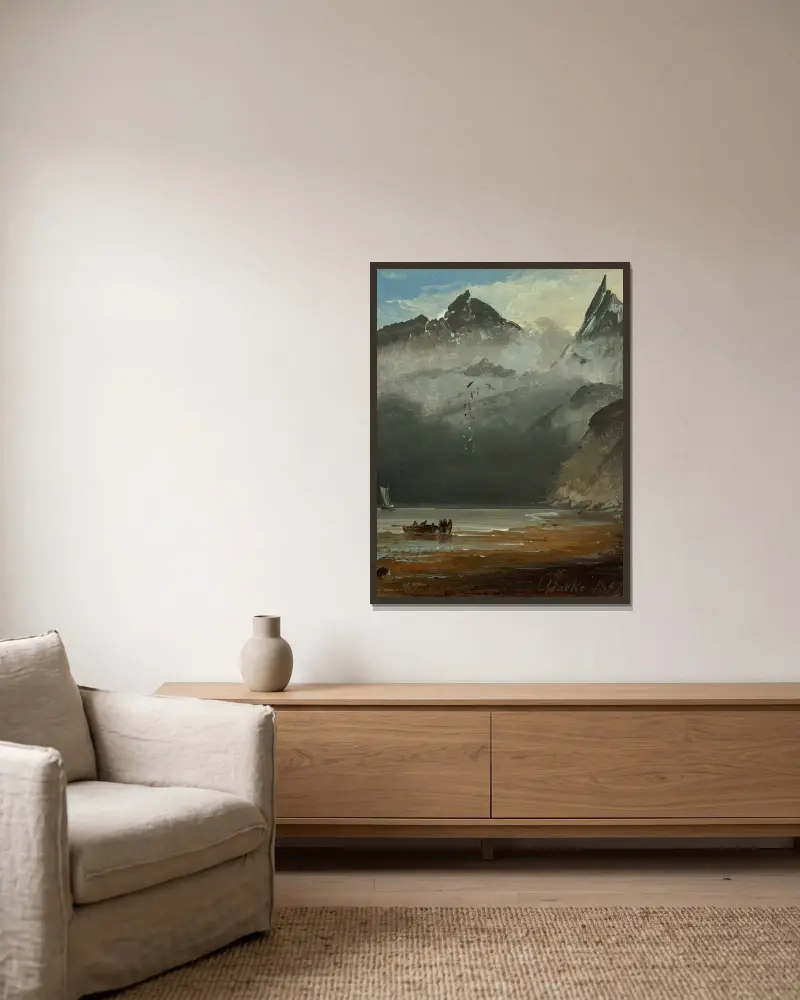 Küstenlandschaft, 1852 von Peder Balke gerahmt an einer Wand