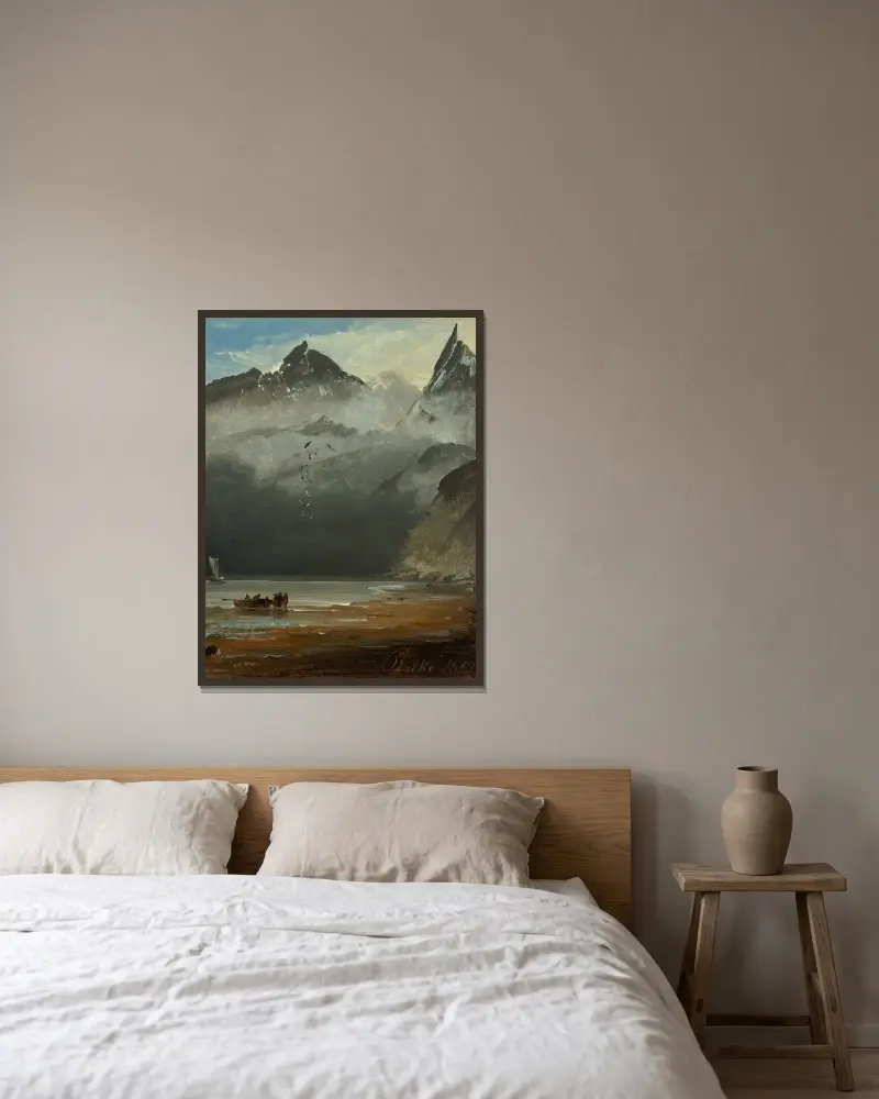 Küstenlandschaft, 1852 von Peder Balke gerahmt an einer Wand