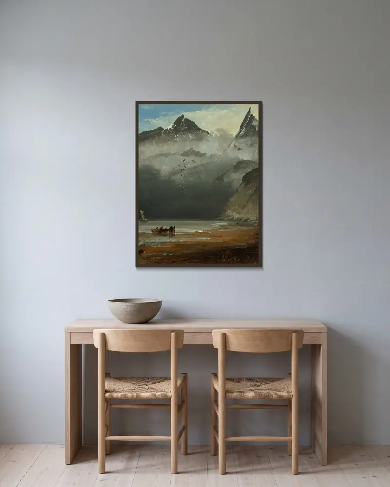 Küstenlandschaft, 1852 von Peder Balke gerahmt an einer Wand