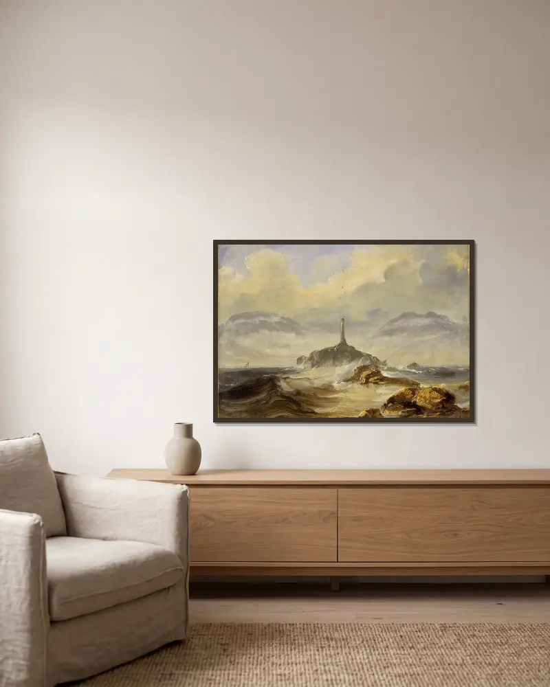 Lighthouse on the Norwegian Coast – nr 1 av Peder Balke inramad på en vägg
