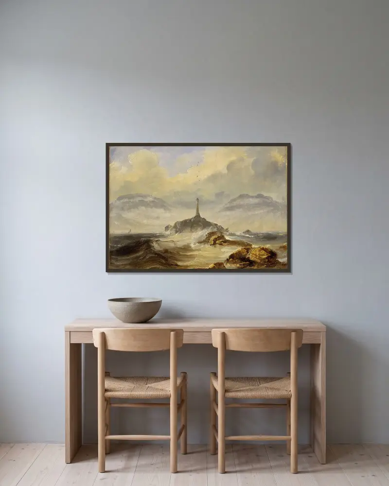 Lighthouse on the Norwegian Coast – nr 1 av Peder Balke inramad på en vägg
