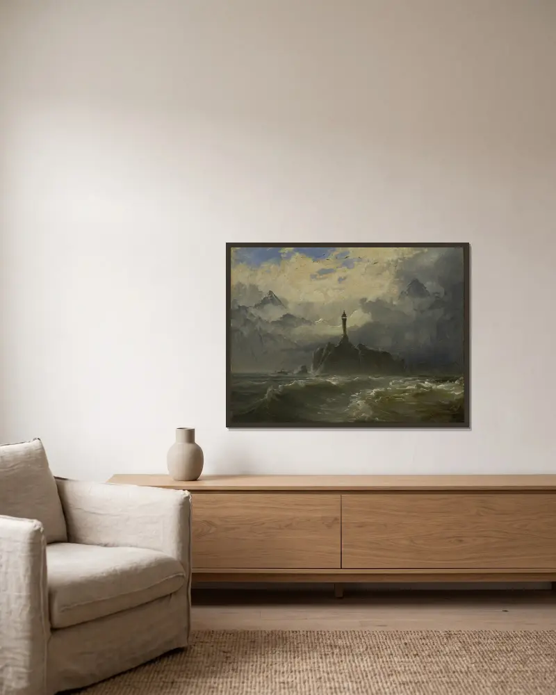 Mořská krajina, Peder Balke v rámu na stěně