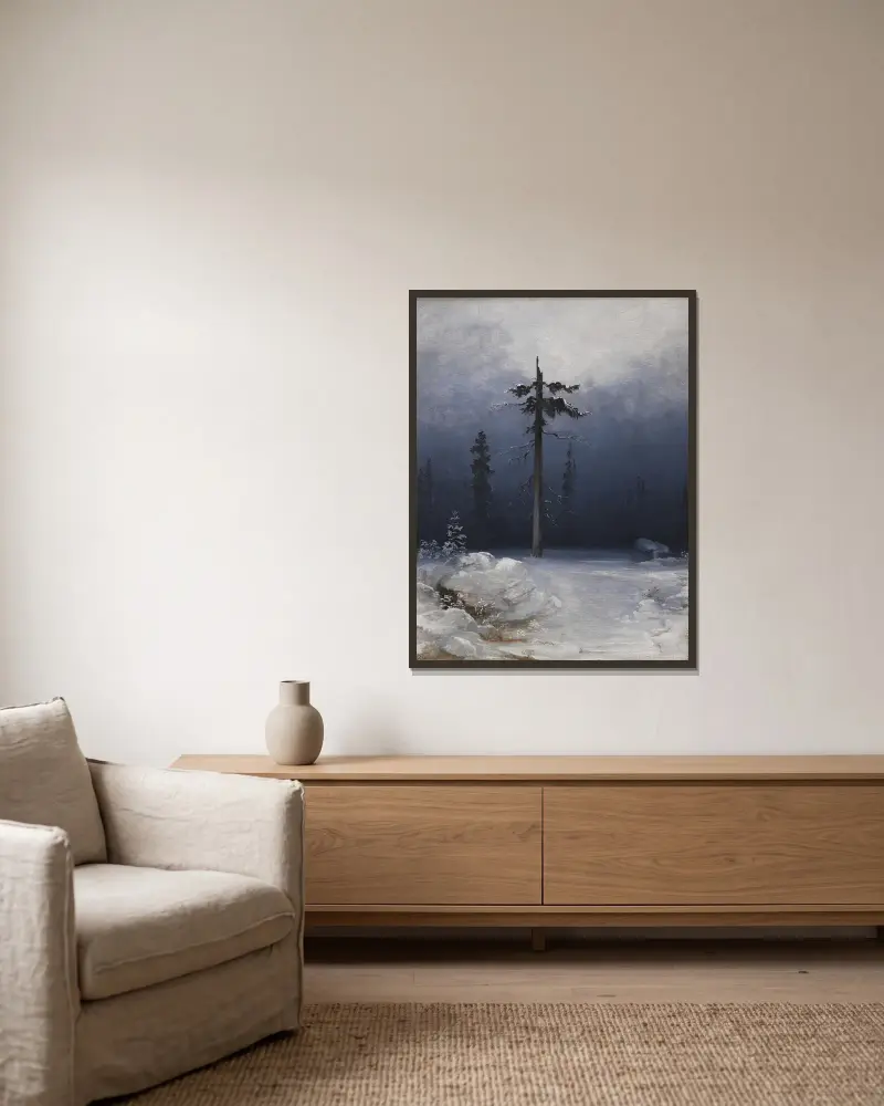 Baum in einem winterlichen Wald von Peder Balke gerahmt an einer Wand