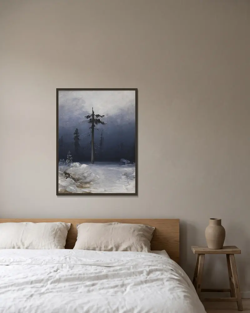 Baum in einem winterlichen Wald von Peder Balke gerahmt an einer Wand